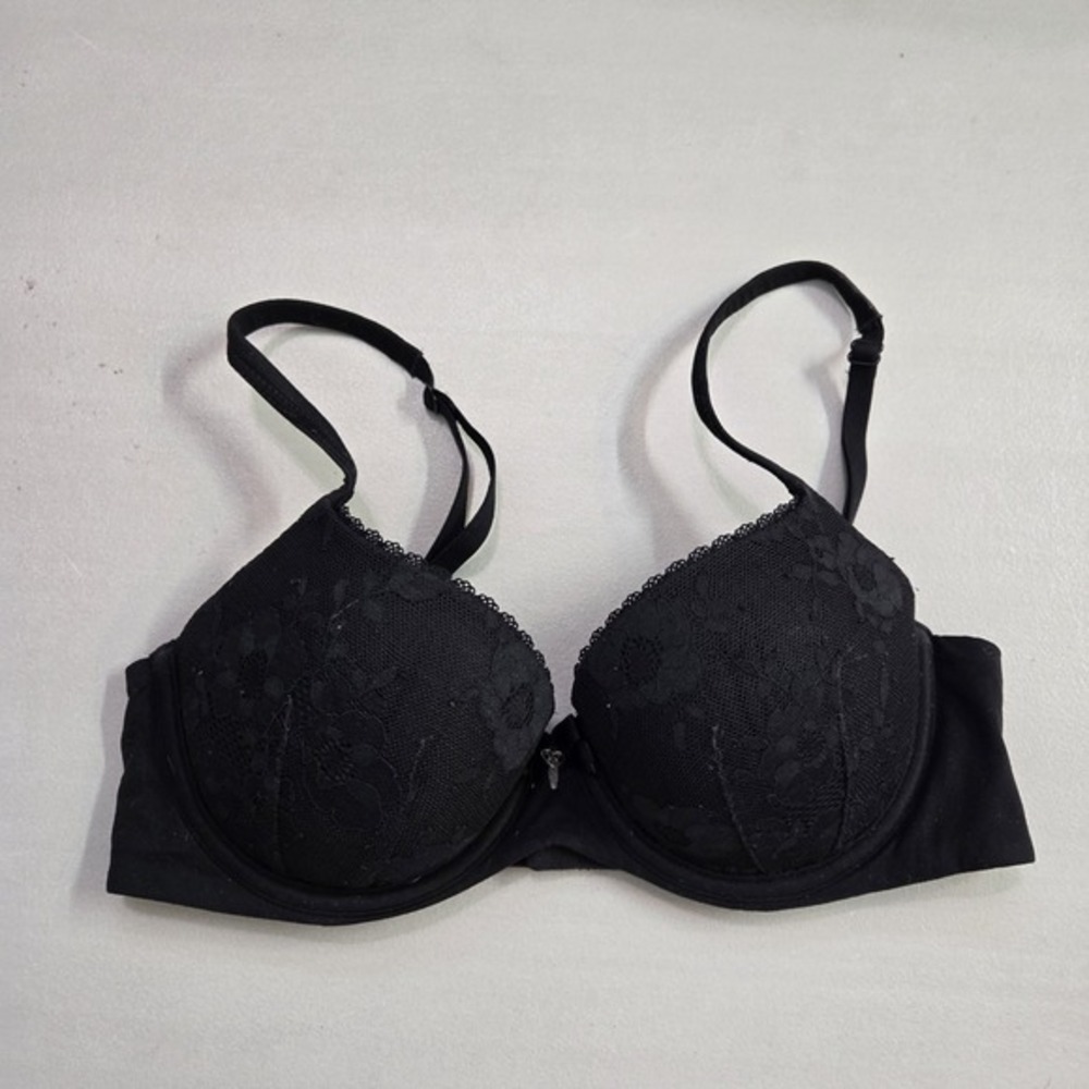 Victoria's Secret Women Bra 32D Black Floral Body By Lined Demi Underwire